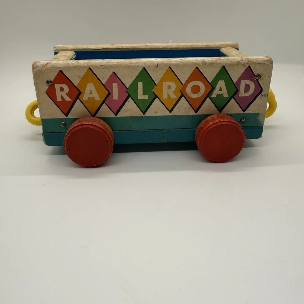 Vintage Fisher Price 1963 Huffy Puffy Wooden Train Railroad Circus Car Pull Toy